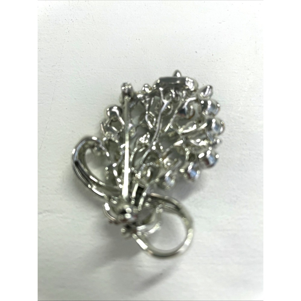 Unbranded Brooch Women OS Green‎ Vintage Rhinestone Flower Bouquet Silver Tone - Picture 3 of 4